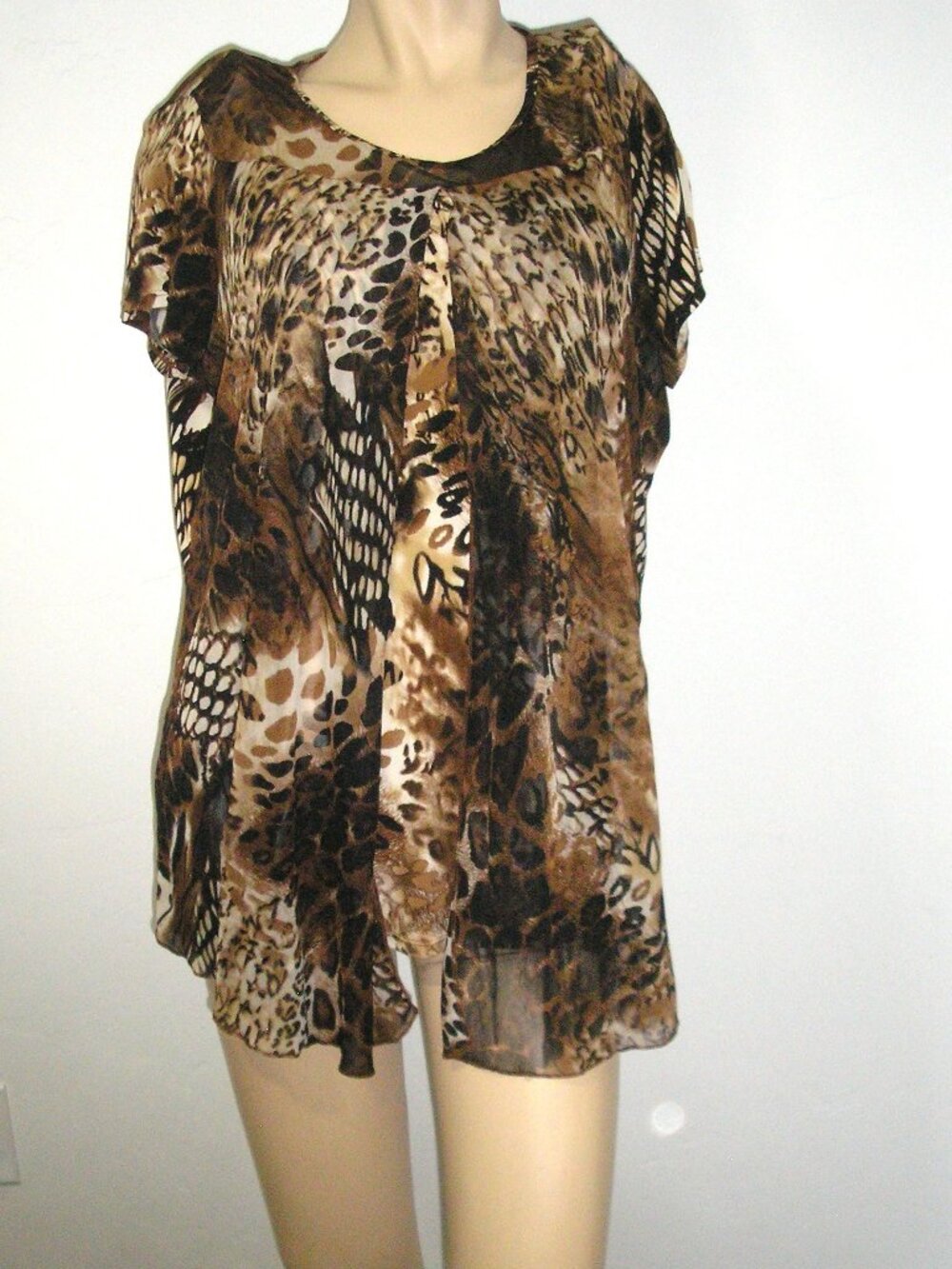 Adele & May Animal Print Layered Front Top, Size 2X